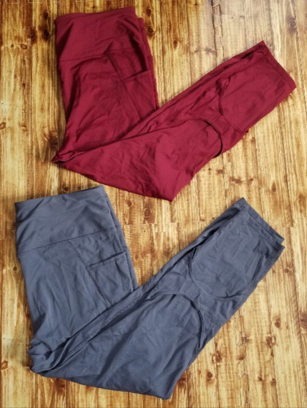 Avia Leggings Pair Womens XL Burgundy Slate Gray High Rise Pockets 2 Pack